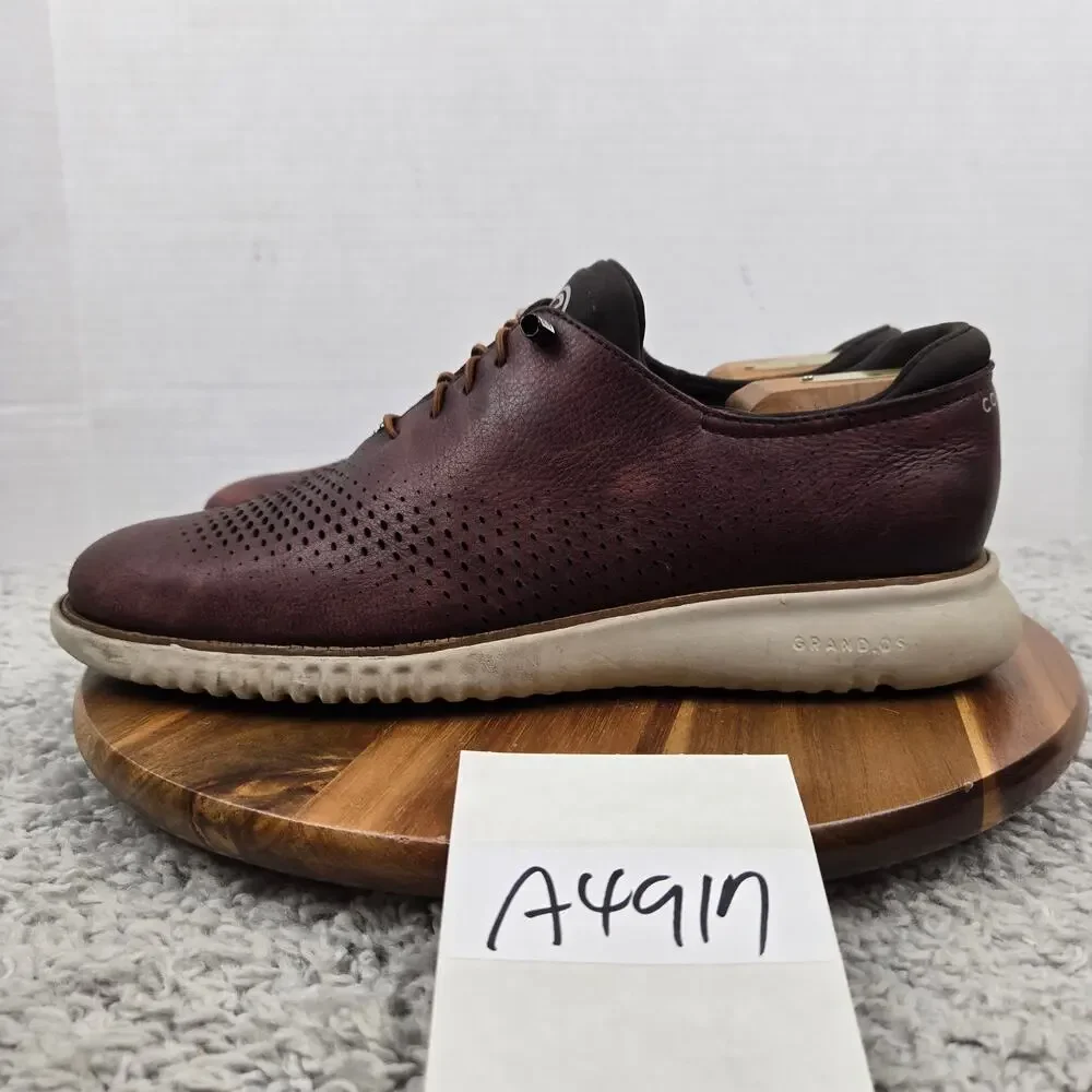 Cole Haan Mens 10.5M ZeroGrand Maroon Laser Casual Daily Wingtip Casual Oxford